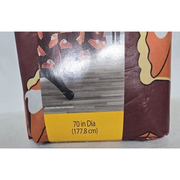 Celebrate Harvest PEVA Tablecloth 70 Inch Diameter Pumpkin Pie Print Round Table - Picture 6 of 6